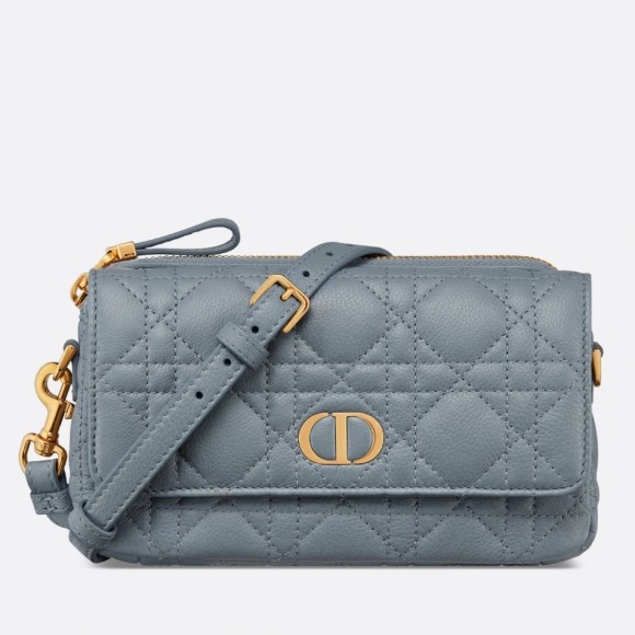 D*or caro pouch in cloud blue cannage calfskin