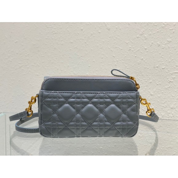 D*or caro pouch in cloud blue cannage calfskin