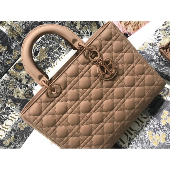 D*or lady D*or large bag in blush ultramatte cannage calfskin