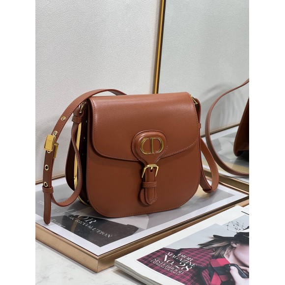 D*or bobby frame bag in brown box calfskin