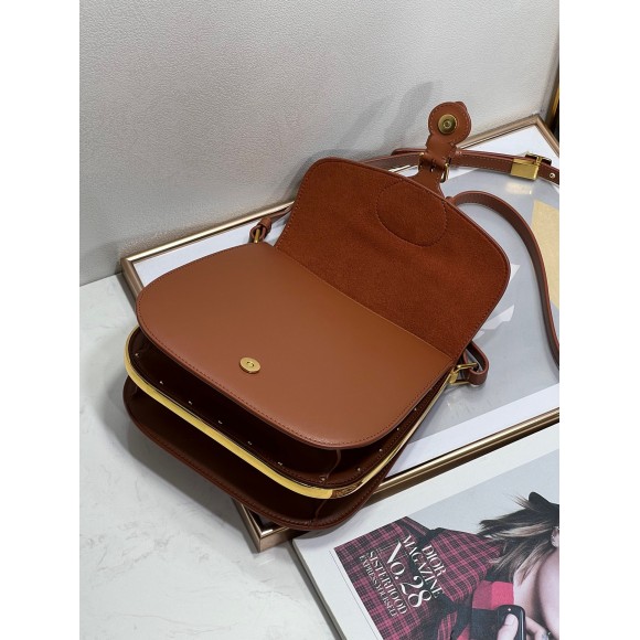 D*or bobby frame bag in brown box calfskin