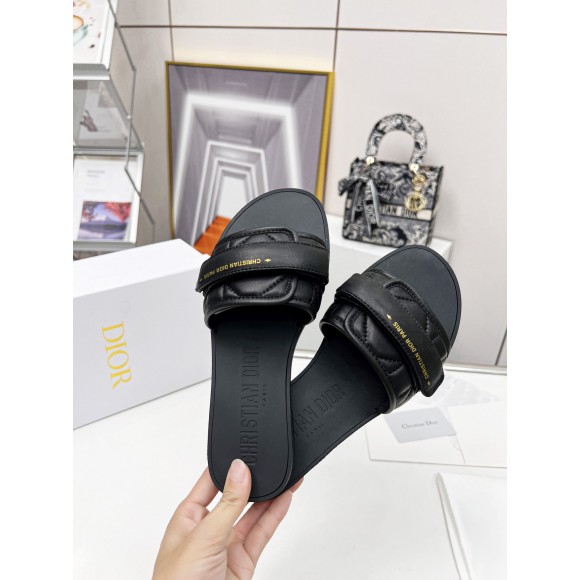 D*or dio(r)evolution slide sandals in black calfskin