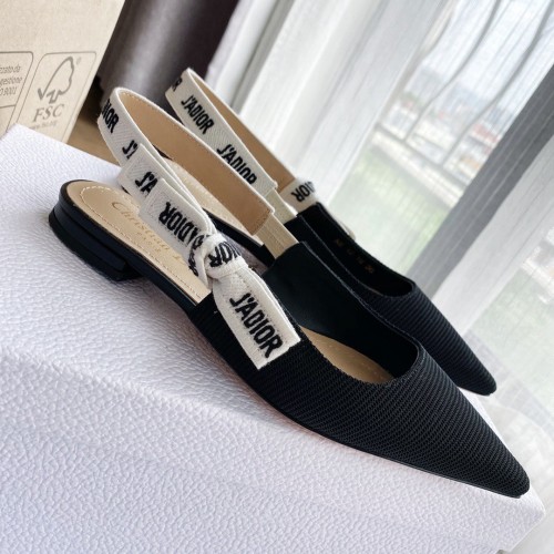 Dior J'Adior Slingback Ballerina Flats In Black Technical Canvas