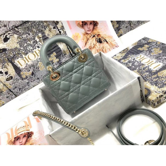 D*or lady D*or mini bag with chain in grey cannage lambskin