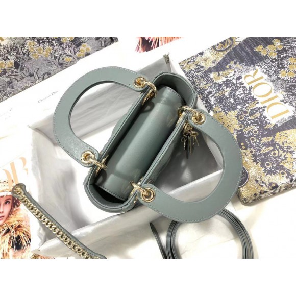 D*or lady D*or mini bag with chain in grey cannage lambskin