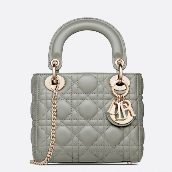 D*or lady D*or mini bag with chain in grey cannage lambskin