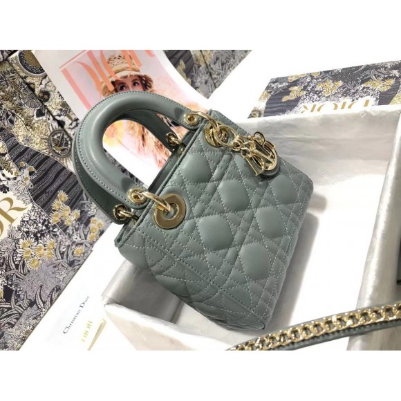 D*or lady D*or mini bag with chain in grey cannage lambskin