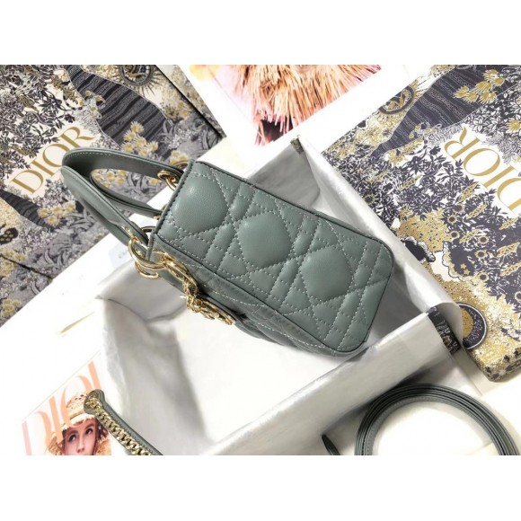 D*or lady D*or mini bag with chain in grey cannage lambskin