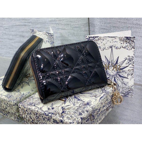 D*or lady D*or voyageur small coin purse in black patent leather