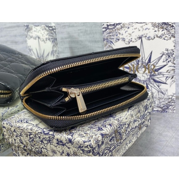 D*or lady D*or voyageur small coin purse in black patent leather