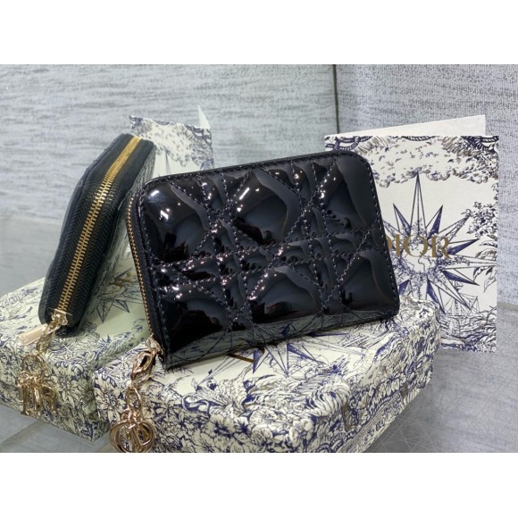 D*or lady D*or voyageur small coin purse in black patent leather