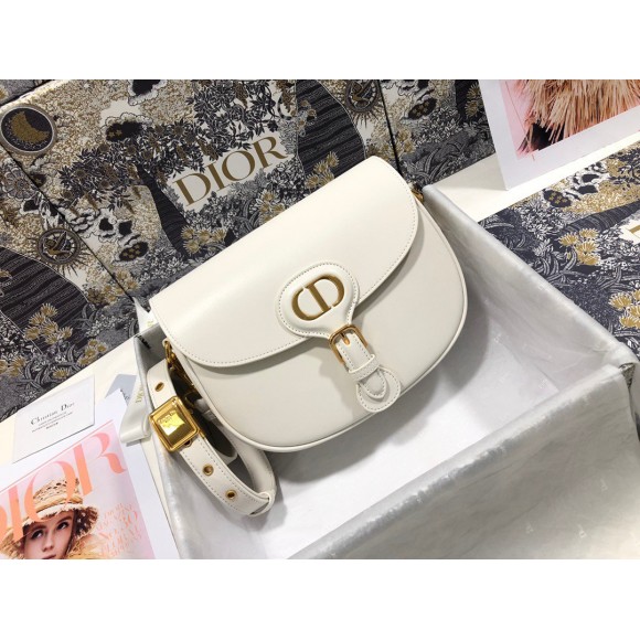 D*or bobby medium bag in white box calfskin