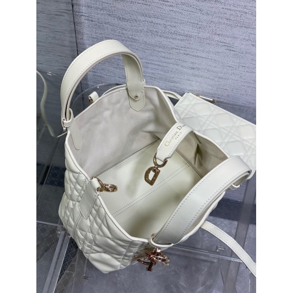 D*or toujours small bag in white macrocannage calfskin