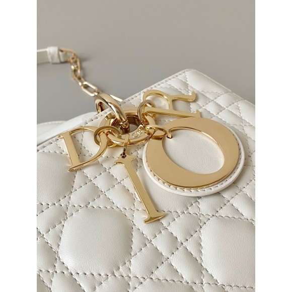 D*or lady d-joy medium bag in white cannage lambskin