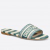 Dior Dway Slides In Ocean Blue D-Stripes Embroidered Cotton