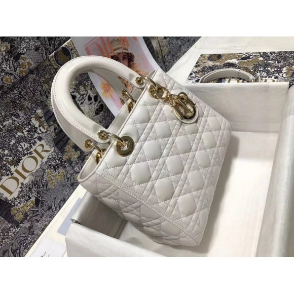 D*or lady D*or medium bag in white cannage lambskin