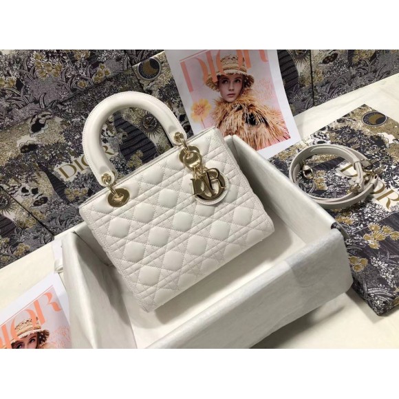 D*or lady D*or medium bag in white cannage lambskin