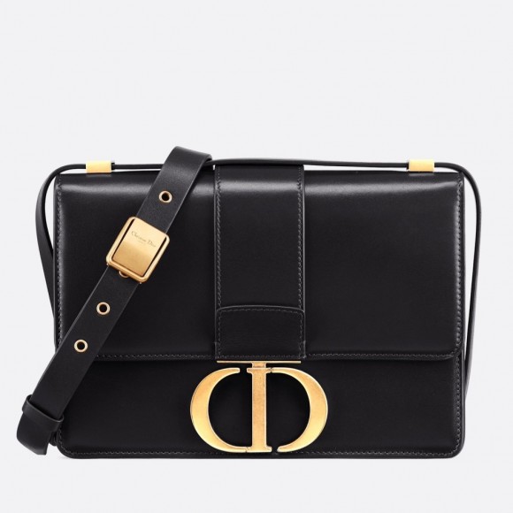 D*or 30 montaigne medium bag in black box calfskin