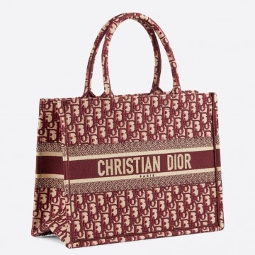 Dior Medium Book Tote Bag In Bordeaux Dior Oblique Embroidery Dior Medium Book Tote Bag In Bordeaux Dior Oblique Embroidery