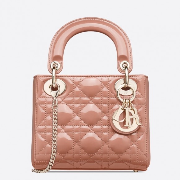 D*or lady D*or mini chain bag with chain in nude patent calfskin