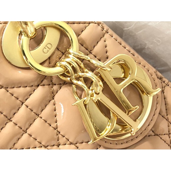 D*or lady D*or mini chain bag with chain in nude patent calfskin