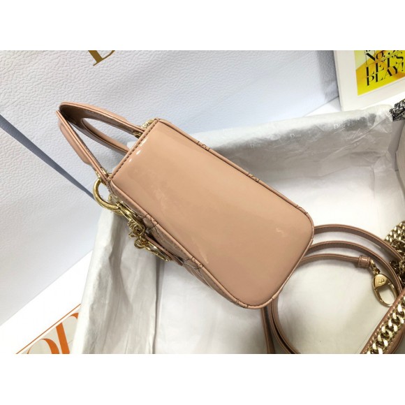 D*or lady D*or mini chain bag with chain in nude patent calfskin