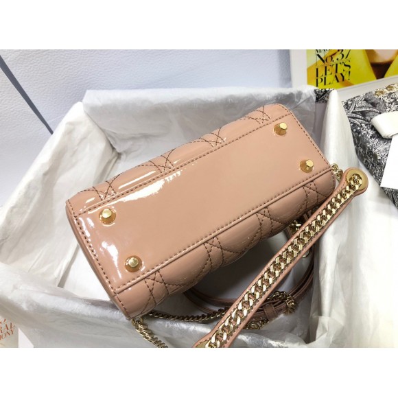 D*or lady D*or mini chain bag with chain in nude patent calfskin