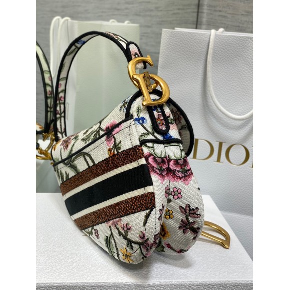 D*or saddle bag in white multicolor D*or petites fleurs embroidery