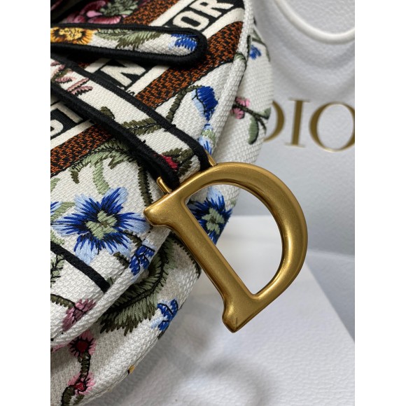 D*or saddle bag in white multicolor D*or petites fleurs embroidery