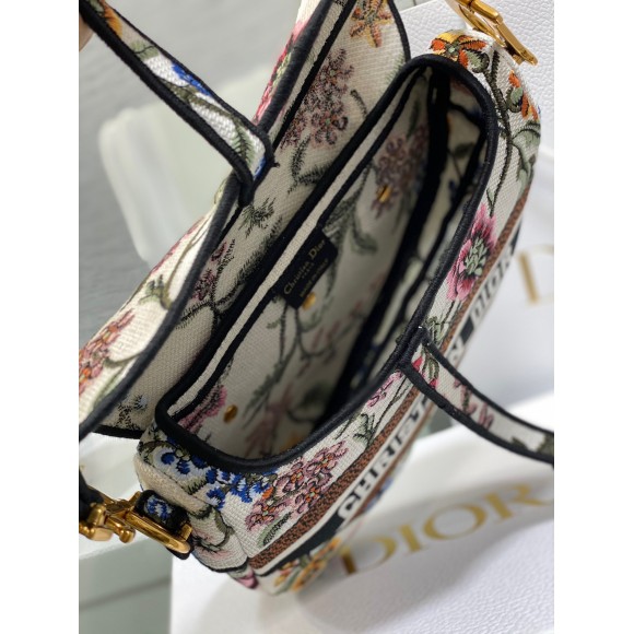 D*or saddle bag in white multicolor D*or petites fleurs embroidery