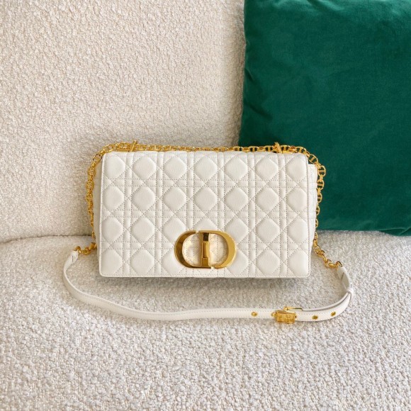 D*or caro large bag in white cannage calfskin