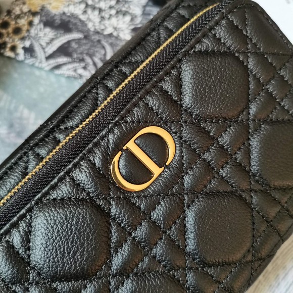 D*or caro double pouch in black cannage calfskin