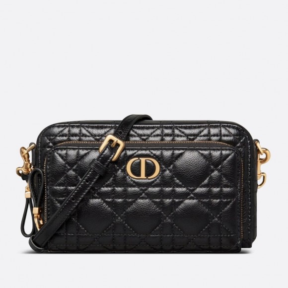 D*or caro double pouch in black cannage calfskin