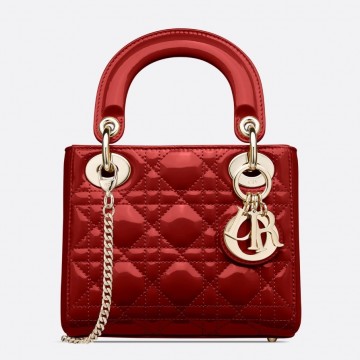Dior Lady Dior Mini Chain Bag with Chain in Red Patent Calfskin Dior Lady Dior Mini Chain Bag with Chain in Red Patent Calfskin