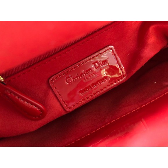 D*or lady D*or mini chain bag with chain in red patent calfskin