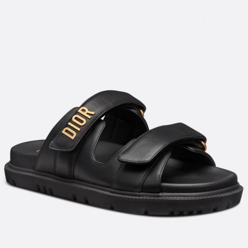 Dior Dioract Slide Sandals In Black Lambskin