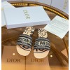 Dior Dway Slides In Beige Jute Canvas Embroidered with Union Motif