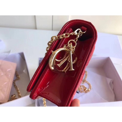 Dior Lady Dior Chain Pouch In Red Patent Cannage Calfskin