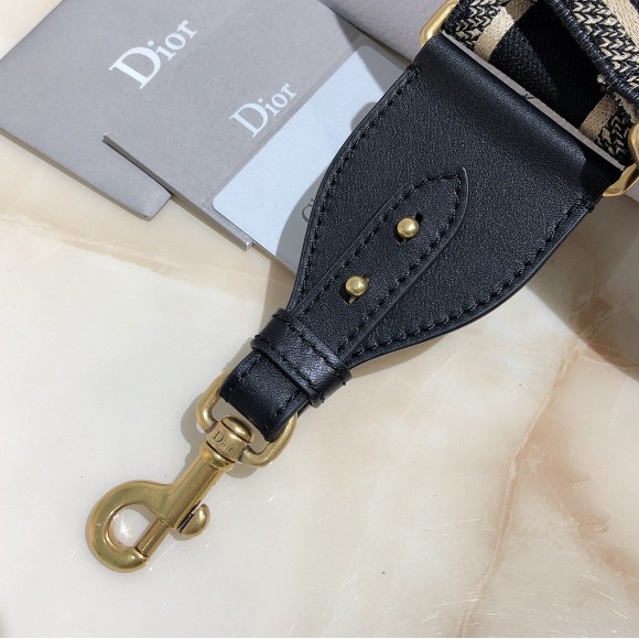 D*or shoulder strap in black embroidery canvas