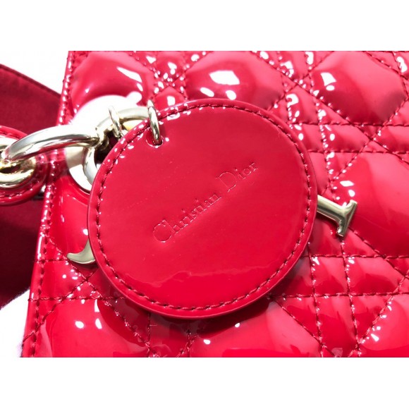 D*or small lady D*or bag in red patent cannage calfskin