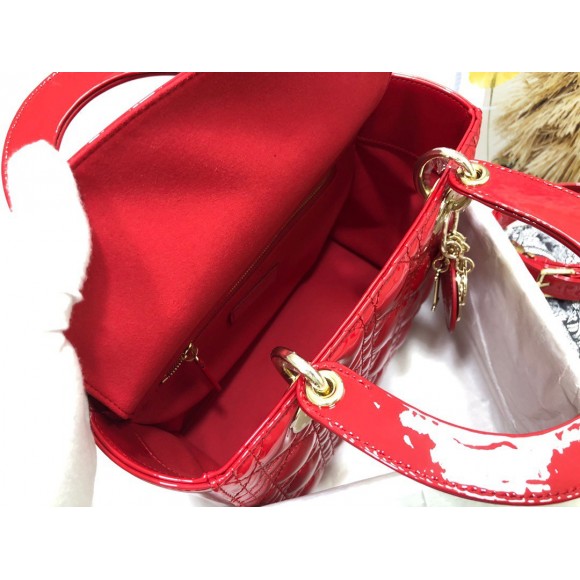 D*or small lady D*or bag in red patent cannage calfskin