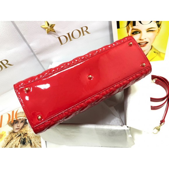 D*or lady D*or large bag in red patent cannage calfskin