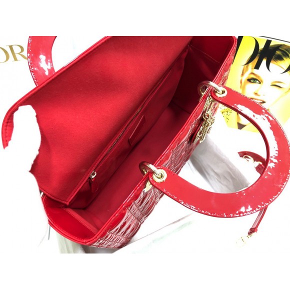 D*or lady D*or large bag in red patent cannage calfskin