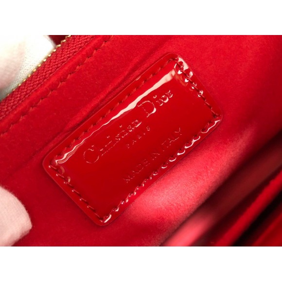 D*or lady D*or large bag in red patent cannage calfskin