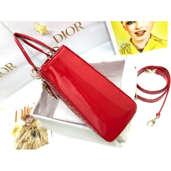 D*or lady D*or large bag in red patent cannage calfskin