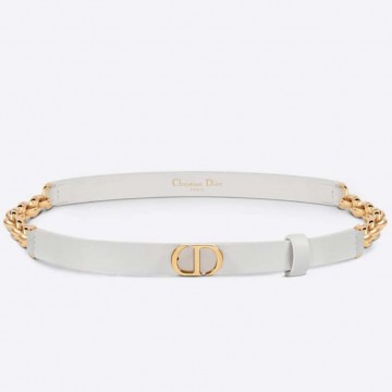 Dior Caro 15MM Belt in White Calfskin and Chain