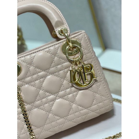 D*or lady D*or mini bag with chain in powder cannage lambskin