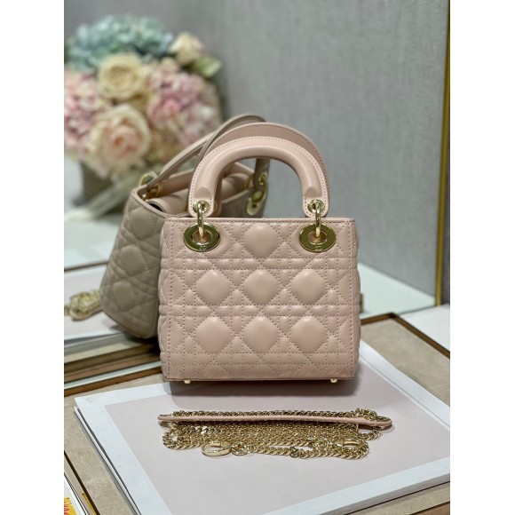 D*or lady D*or mini bag with chain in powder cannage lambskin