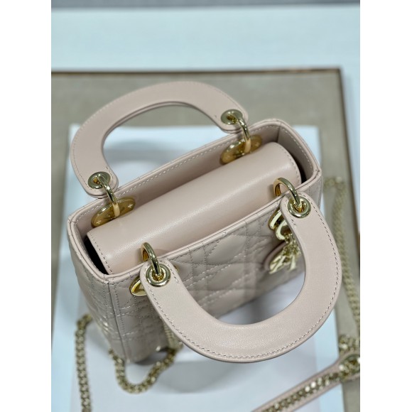 D*or lady D*or mini bag with chain in powder cannage lambskin