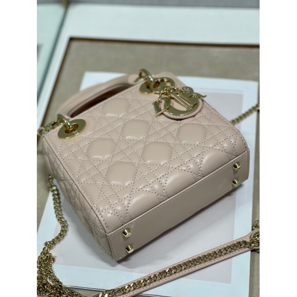 D*or lady D*or mini bag with chain in powder cannage lambskin